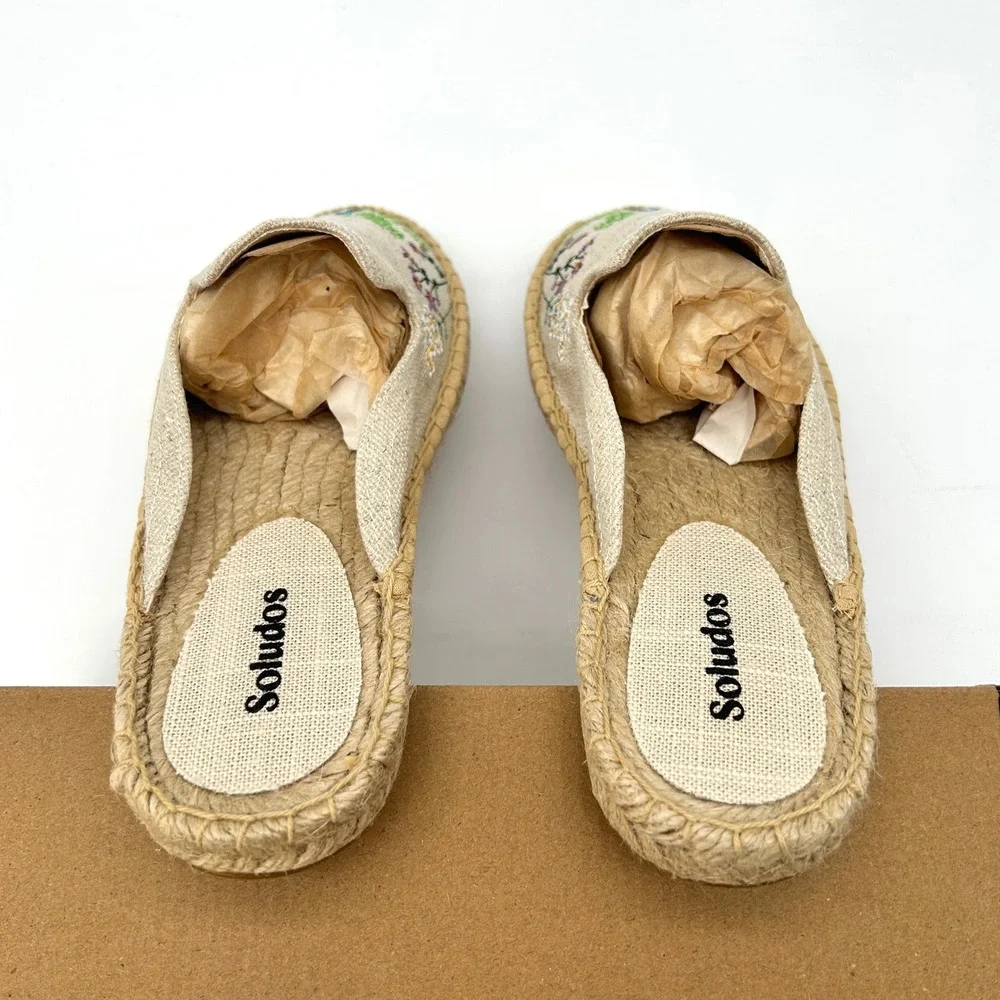 Womens Espadrilles Soludos The Smoking Mule Size 7-7.5 Organic Cotton Floral NEW